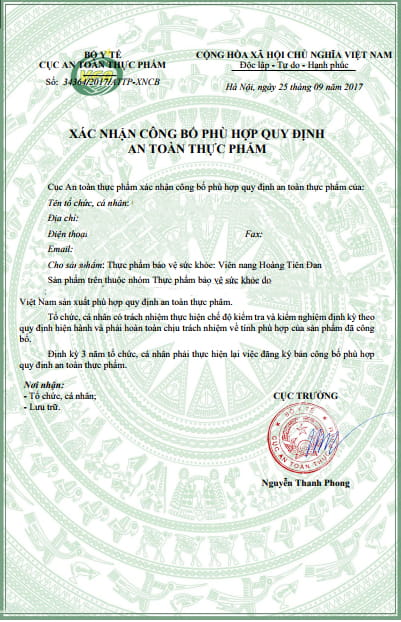 giay cong bo thuc pham chuc nang