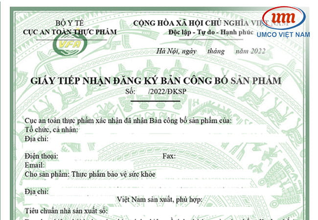 giấy tiếp nhận đăng ký bản công bố sản phẩm